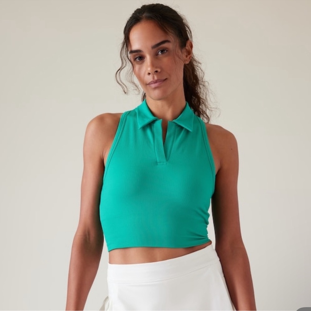 Athleta Aurora Seamless Crop Polo Tank in Tropics Ribbed